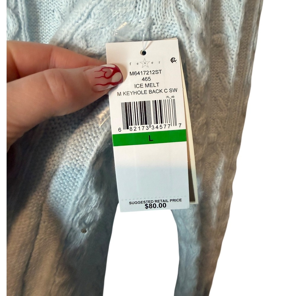 NWT Single Thread Ice Melt Blue Cable Knit Keyhole Back Sweater Large Winter - Picture 6 of 9